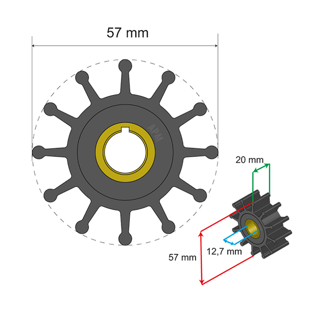 Albin Group Premium Impeller Kit 57 x 12.7 x 20mm - 12 Blade - Key Insert [06-01-013] - Premium Impellers from Albin Group - Just $26.99! 