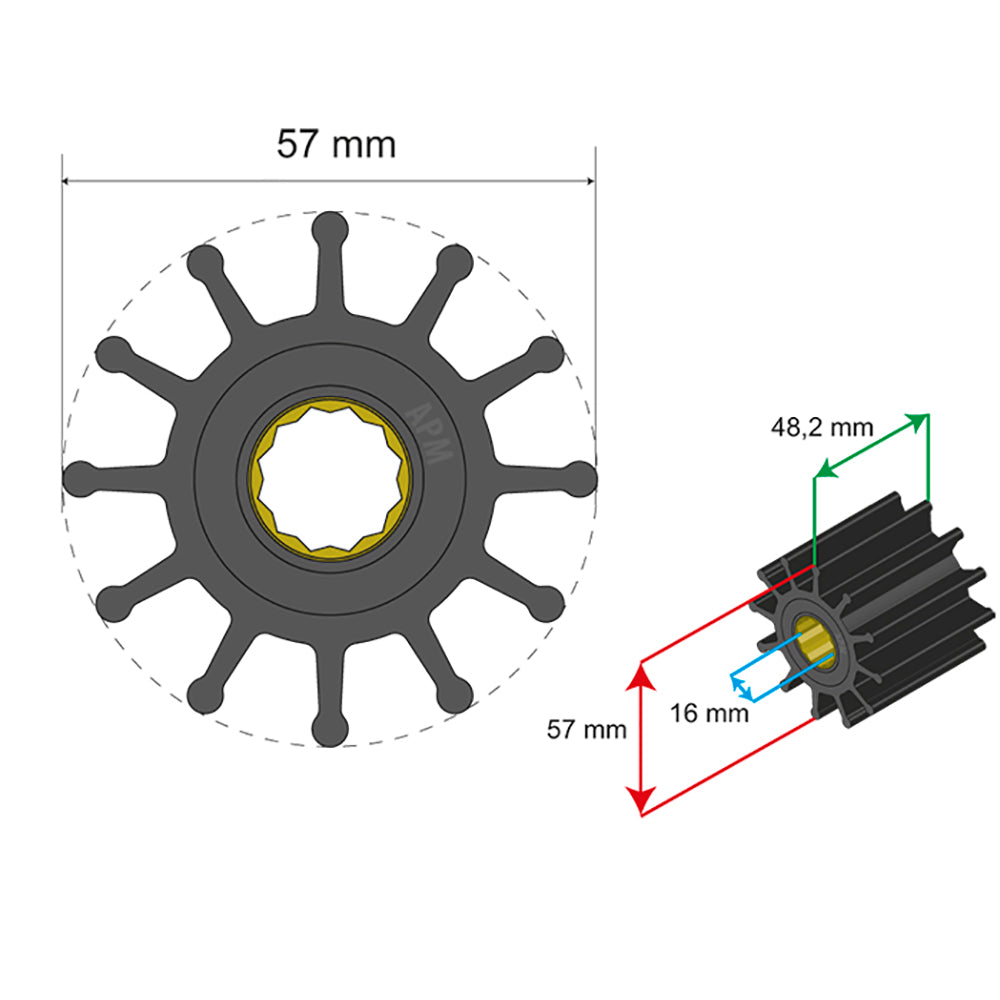 Albin Group Premium Impeller Kit 57 x 16 x 48.2mm - 12 Blade - Spline Insert [06-01-014] - Premium Impellers from Albin Group - Just $30.99! 