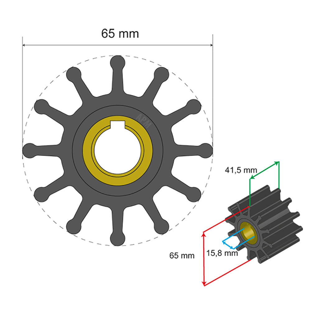 Albin Group Premium Impeller Kit 65 x 15.8 x 41.5mm - 12 Blade - Key Insert [06-01-018] - Premium Impellers from Albin Group - Just $24.99! 