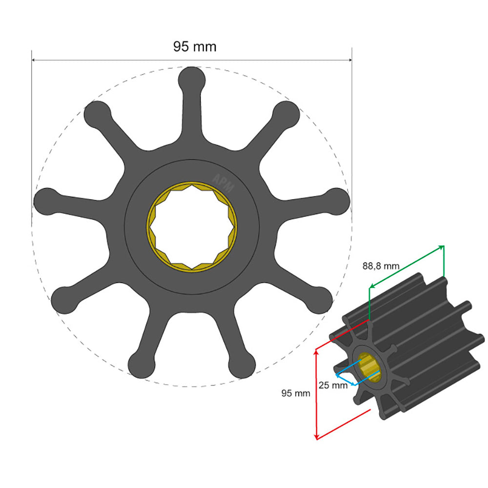 Albin Group Premium Impeller Kit 95 x 25 x 88.8mm - 9 Blade - Spline Insert [06-02-029] - Premium Impellers from Albin Group - Just $75.99! 