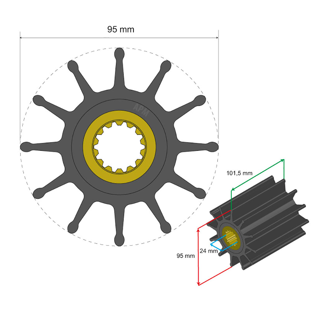 Albin Group Premium Impeller Kit 95 x 24 x 101.5mm - 12 Blade - Spline Insert [06-02-033] - Premium Impellers from Albin Group - Just $130.99! 