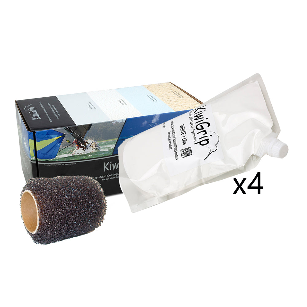 KiwiGrip 4 - 1 Liter Pouches - White w/4" Roller [KG-4WP-R] - Premium Non-Skid Paint from KiwiGrip - Just $155.55! 