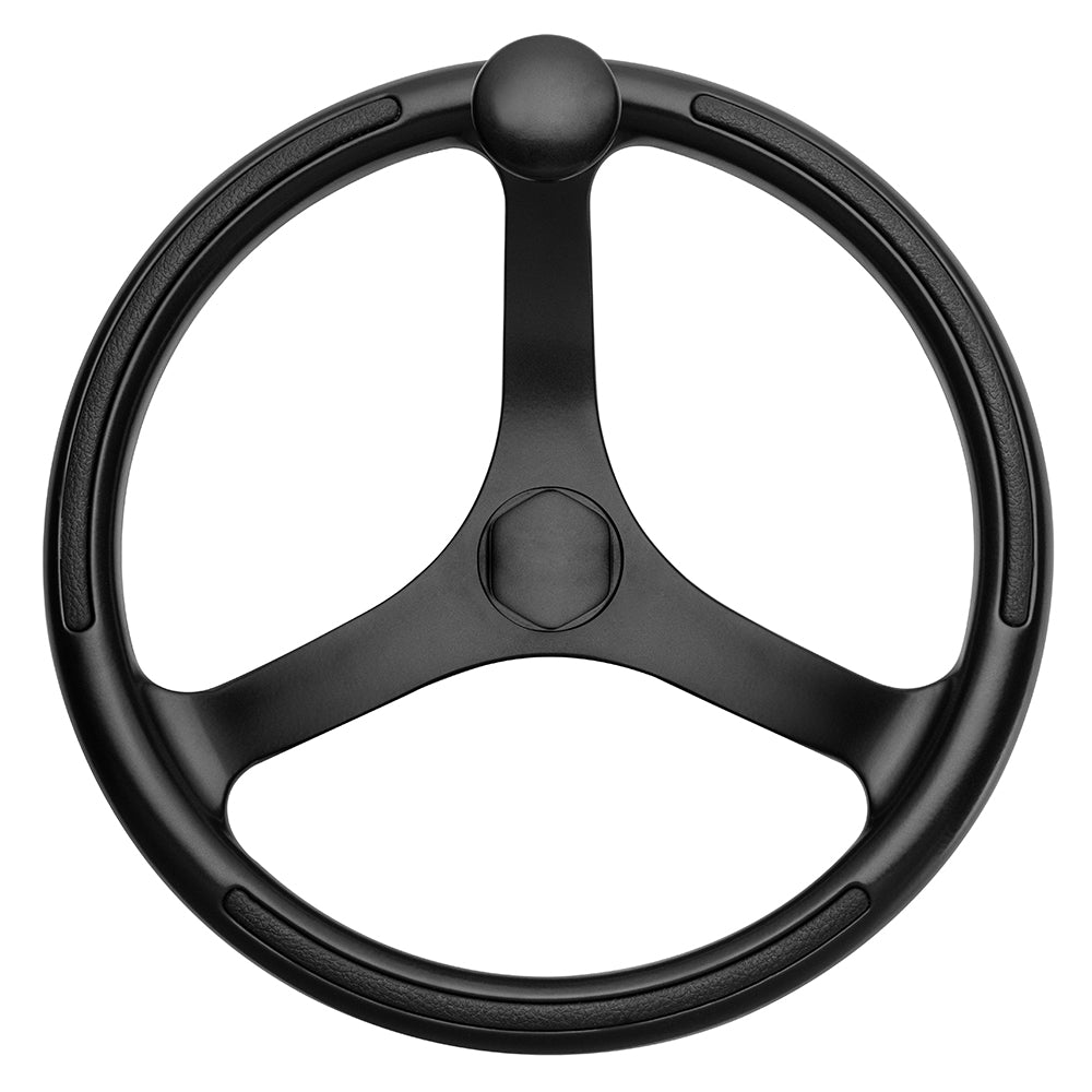 Schmitt Marine Primus Wheel 13.5" Black 3/4" Tapered Shaft w/Knob Finger Grips - Black Powder Coat [742132BFGK] - Premium Steering Wheels from Schmitt Marine - Just $499.99! 