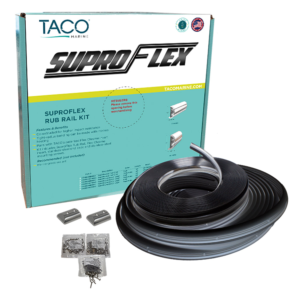 TACO SuproFlex Rub Rail Kit - Black w/Flex Chrome Insert - 1.6"H x .78"W x 60L [V11-9960BBK60-2] - Premium Rub Rail from TACO Marine - Just $450.99! 