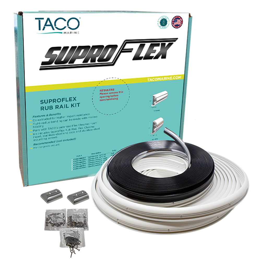 TACO SuproFlex Rub Rail Kit - White w/Flex Chrome Insert - 1.6"H x .78"W x 60L [V11-9960WCM60-2] - Premium Rub Rail from TACO Marine - Just $473.99! 