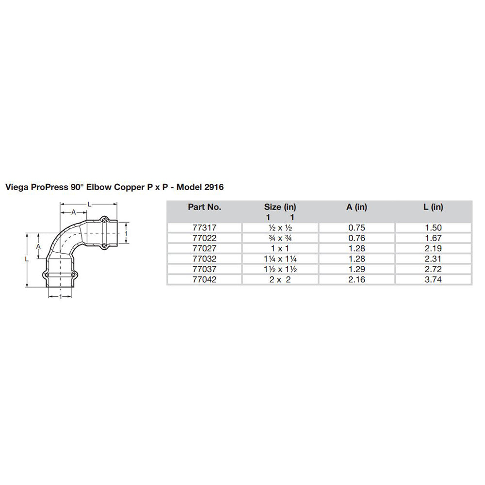 Viega ProPress 1/2" - 90 Copper Elbow - Double Press Connection - Smart Connect Technology [77317] - Premium Fittings from Viega - Just $3.99! 