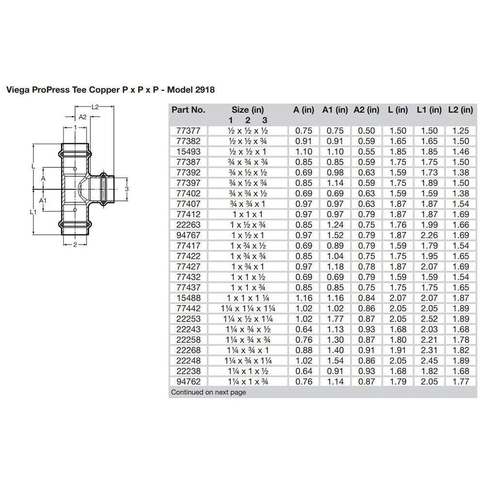 Viega ProPress 1" Copper Tee - Triple Press Connection - Smart Connect Technology [77412] - Premium Fittings from Viega - Just $18.99! 