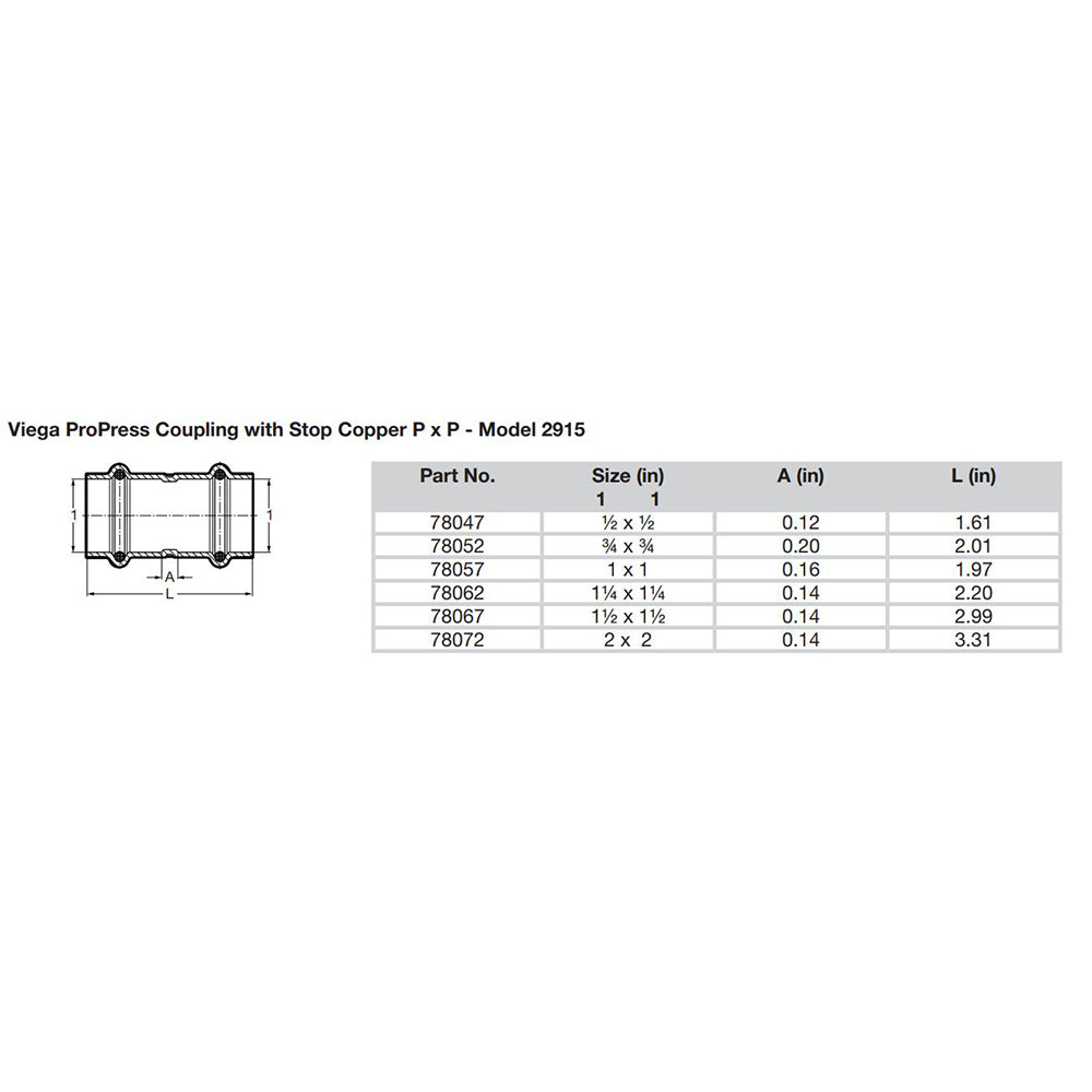 Viega ProPress 1/2" Copper Coupling w/Stop - Double Press Connection - Smart Connect Technology [78047] - Premium Fittings from Viega - Just $3.99! 