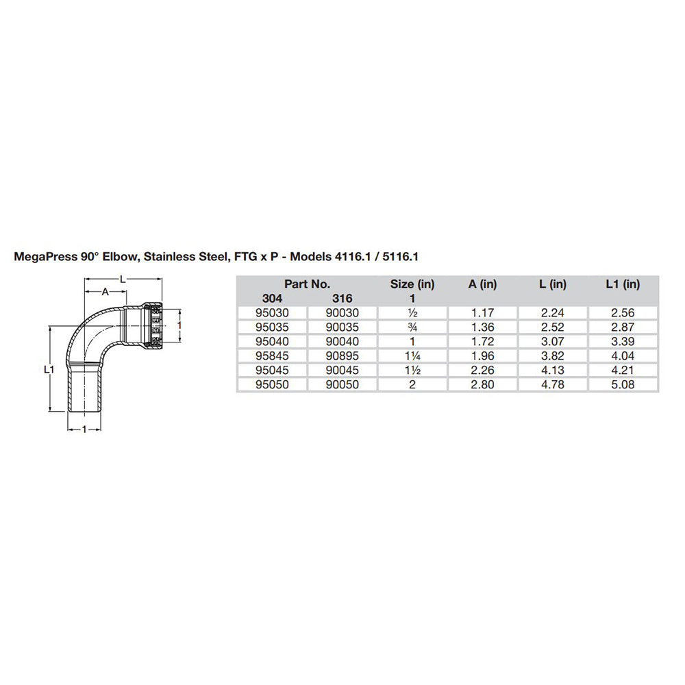 Viega MegaPress 1/2" 90 Stainless 304 Elbow - Street/Press Connection - Smart Connect Technology [95030] - Premium Fittings from Viega - Just $61.99! 