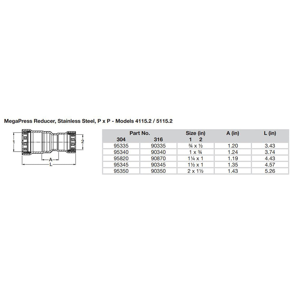 Viega MegaPress 3/4" x 1/2" Stainless Steel 304 Reducer - Double Press Connection - Smart Connect Technology [95335] - Premium Fittings from Viega - Just $78.99! 