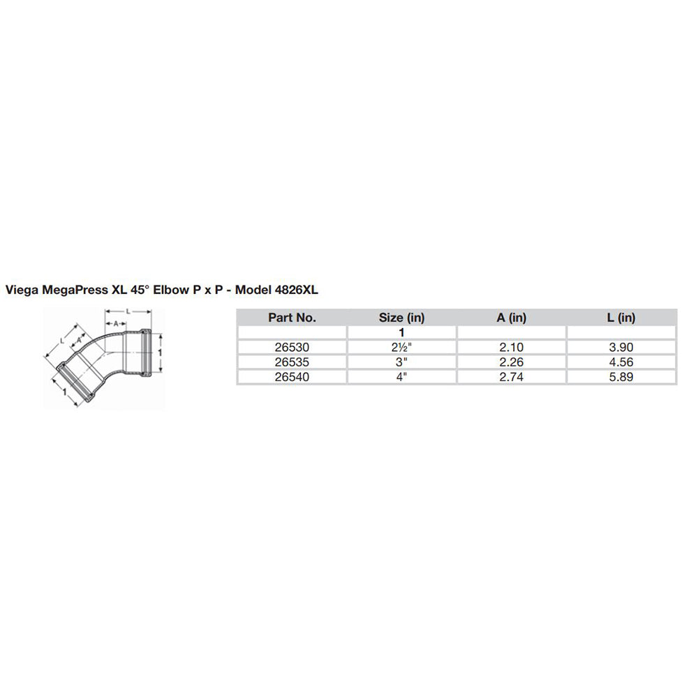 Viega MegaPress 2-1/2" 45 Carbon Steel Elbow w/FKM - Double Press Connection - Smart Connect Technology [26530] - Premium Fittings from Viega - Just $192.99! 