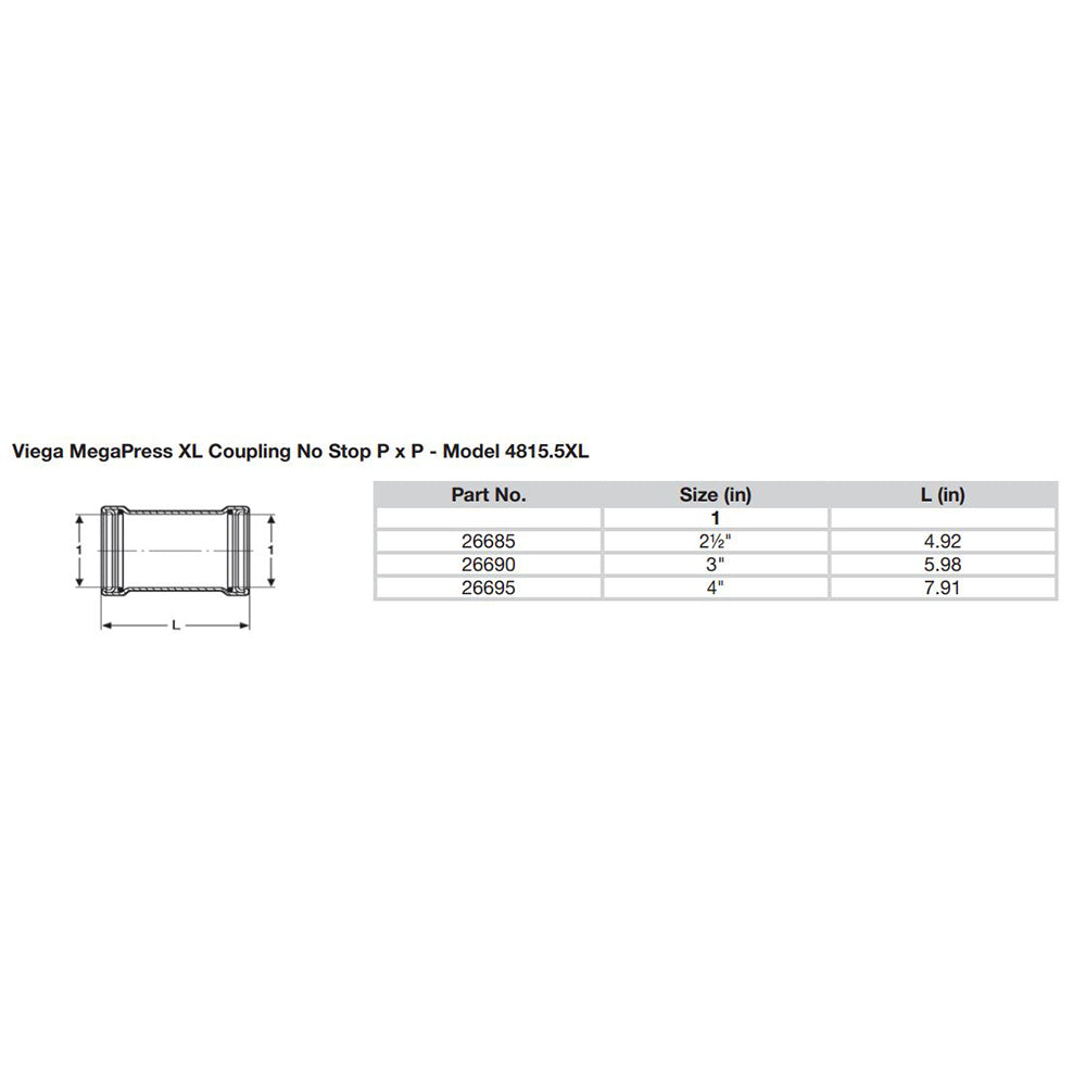 Viega MegaPress 2-1/2" Carbon Steel Coupling w/o Stop w/FMK - Double Press Connection - Smart Connect Technology [26685] - Premium Fittings from Viega - Just $143.99! 