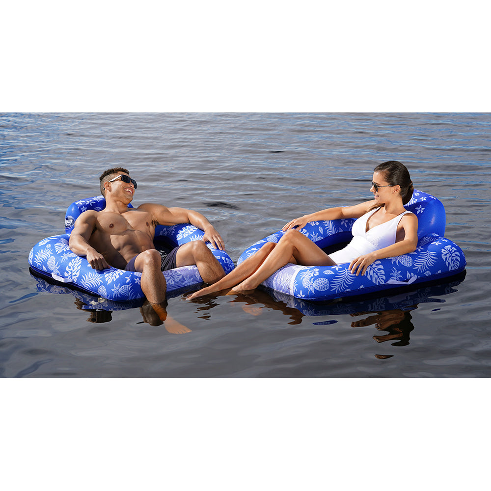 Aqua Leisure Supreme Zero Gravity Chair Hibiscus Pineapple Royal Blue w/Docking Attachment [APL17290S1] - Premium Floats from Aqua Leisure - Just $33.99! 