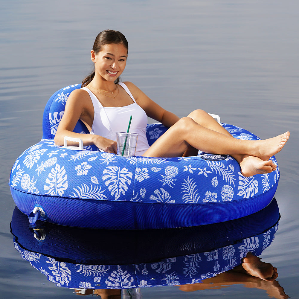 Aqua Leisure Supreme Lake Tube Hibiscus Pineapple Royal Blue w/Docking Attachment [APL20458] - Premium Floats from Aqua Leisure - Just $43.99! 