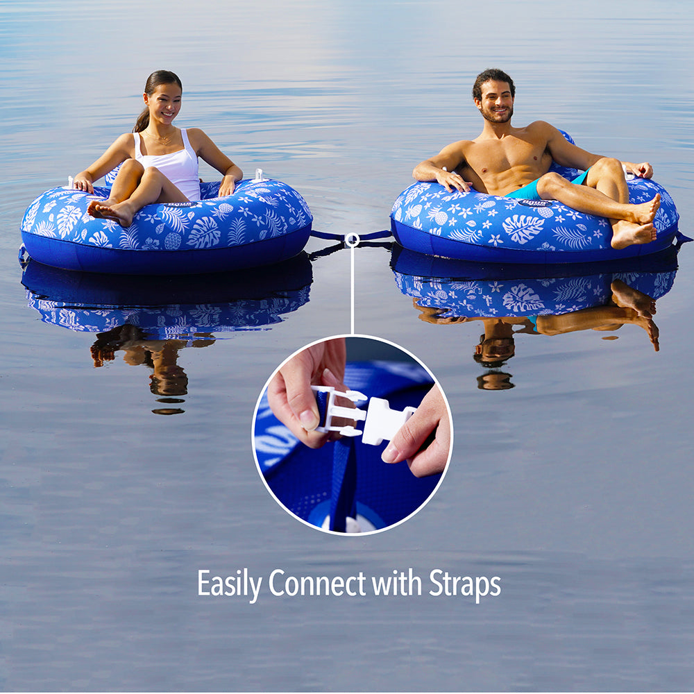 Aqua Leisure Supreme Lake Tube Hibiscus Pineapple Royal Blue w/Docking Attachment [APL20458] - Premium Floats from Aqua Leisure - Just $43.99! 