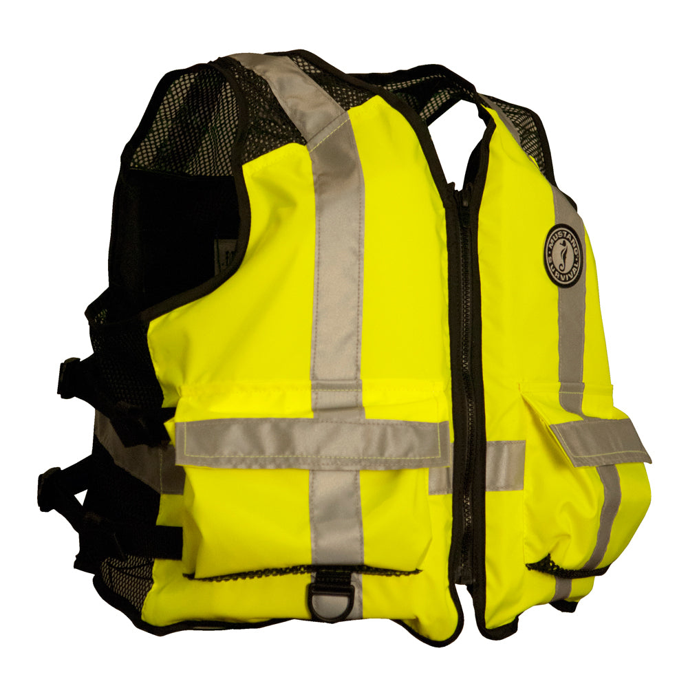 Mustang High Visibility Industrial Mesh Vest - Fluorescent Yellow/Green/Black - Small/Medium [MV1254T3-239-S/M-216] - Premium Personal Flotation Devices from Mustang Survival - Just $131.99! 