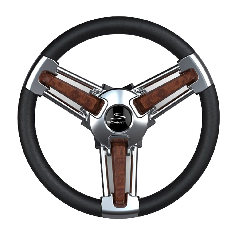 Schmitt Marine Burano Wheel 14" 3/4" Tapered Shaft Burl Polyurethane w/Stainless Spoke Includes Center Cap/Nut [PU105111-04R] - Premium Steering Wheels from Schmitt Marine - Just $235.99! 