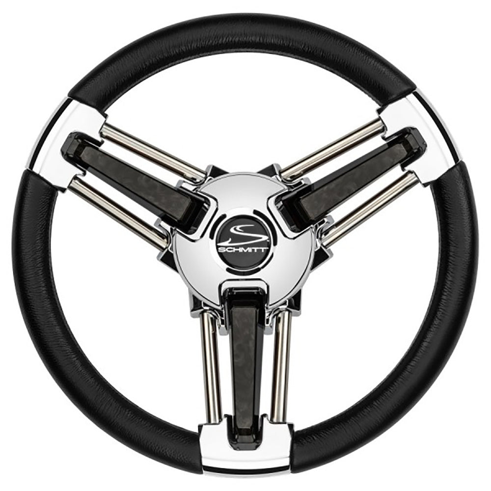 Schmitt Marine Burano Wheel 14" 3/4" Tapered Shaft Black Polyurethane w/Stainless Spoke Includes Center Cap/Nut [PU1051B1-04R] - Premium Steering Wheels from Schmitt Marine - Just $221.99! 