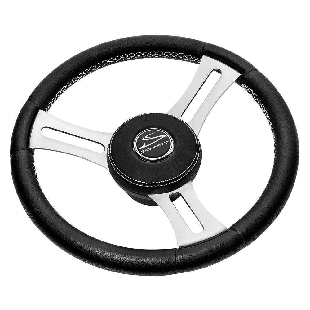 Schmitt Marine Torcello Elite 14" Wheel - Black Leather  Cap - White Stitching - Polished SS Spokes - 3/4" Tapered Shaft [PU085241] - Premium Steering Wheels from Schmitt Marine - Just $435.99! 