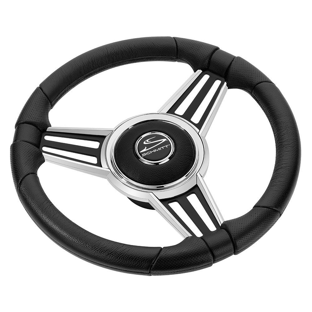 Schmitt Marine PU30 14" Wheel - Chrome Cap  Spoke Inserts - Black Spokes - 3/4" Tapered Shaft [PU301404-44] - Premium Steering Wheels from Schmitt Marine - Just $178.99! 