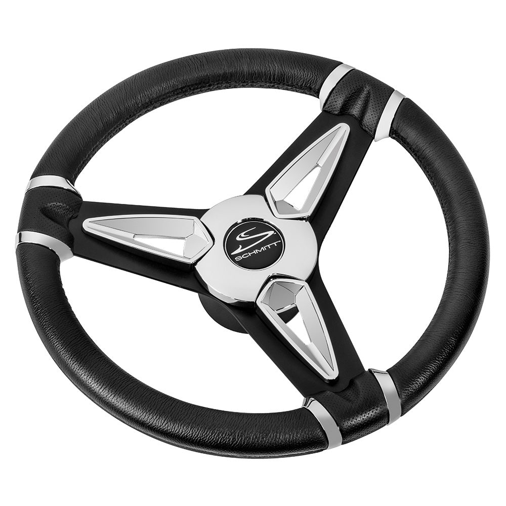 Schmitt Marine PU50 14" Wheel - Chrome Cap  Spoke Inserts - Black Spokes - 3/4" Tapered Shaft [PU501404] - Premium Steering Wheels from Schmitt Marine - Just $122.99! Shop now at Boat Gear Depot