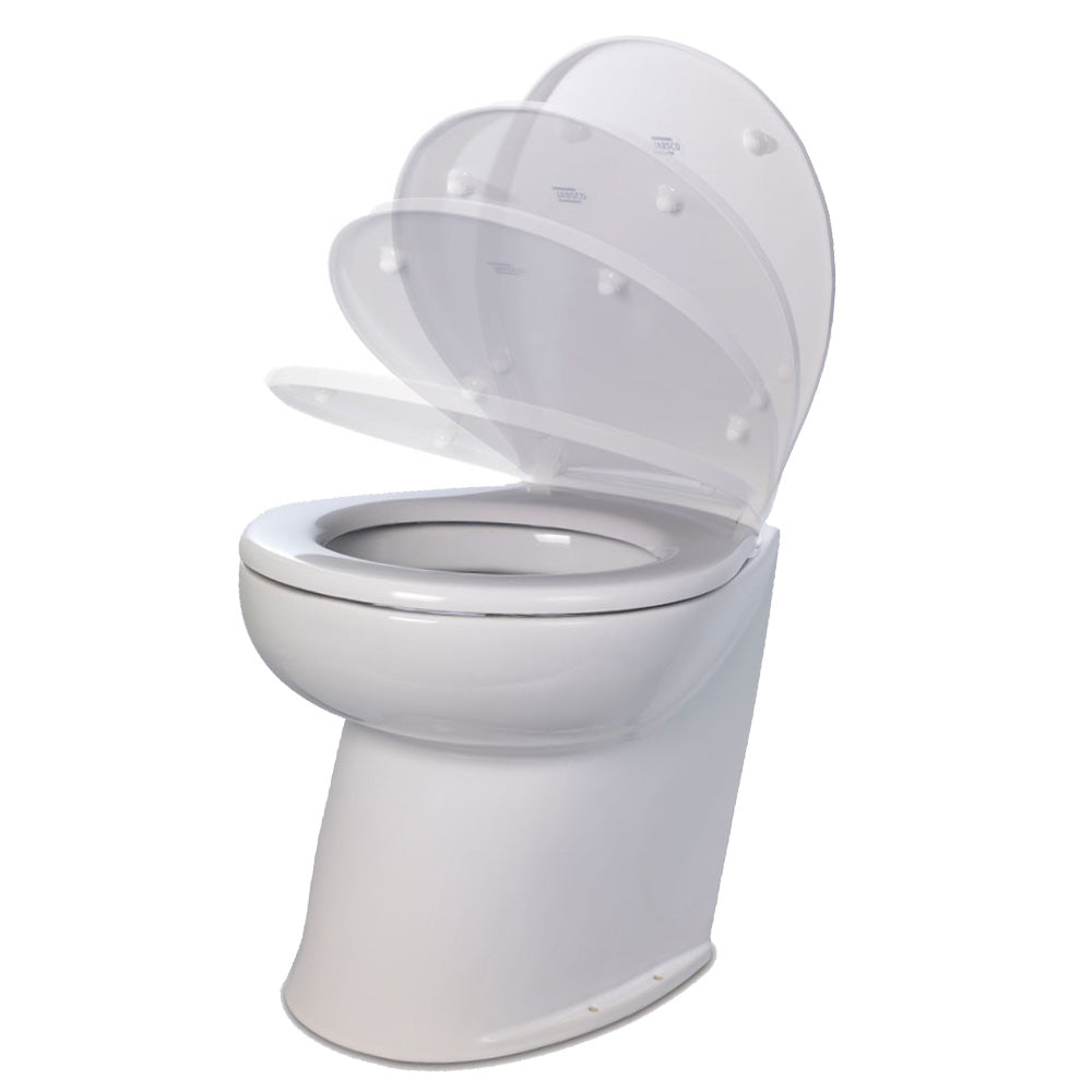 Jabsco Deluxe Flush 17" Angled Back 12V Freshwater Electric Marine Toilet w/Solenoid Valve  Soft Close Lid [58020-3012] - Premium Marine Sanitation from Jabsco - Just $886.99! 