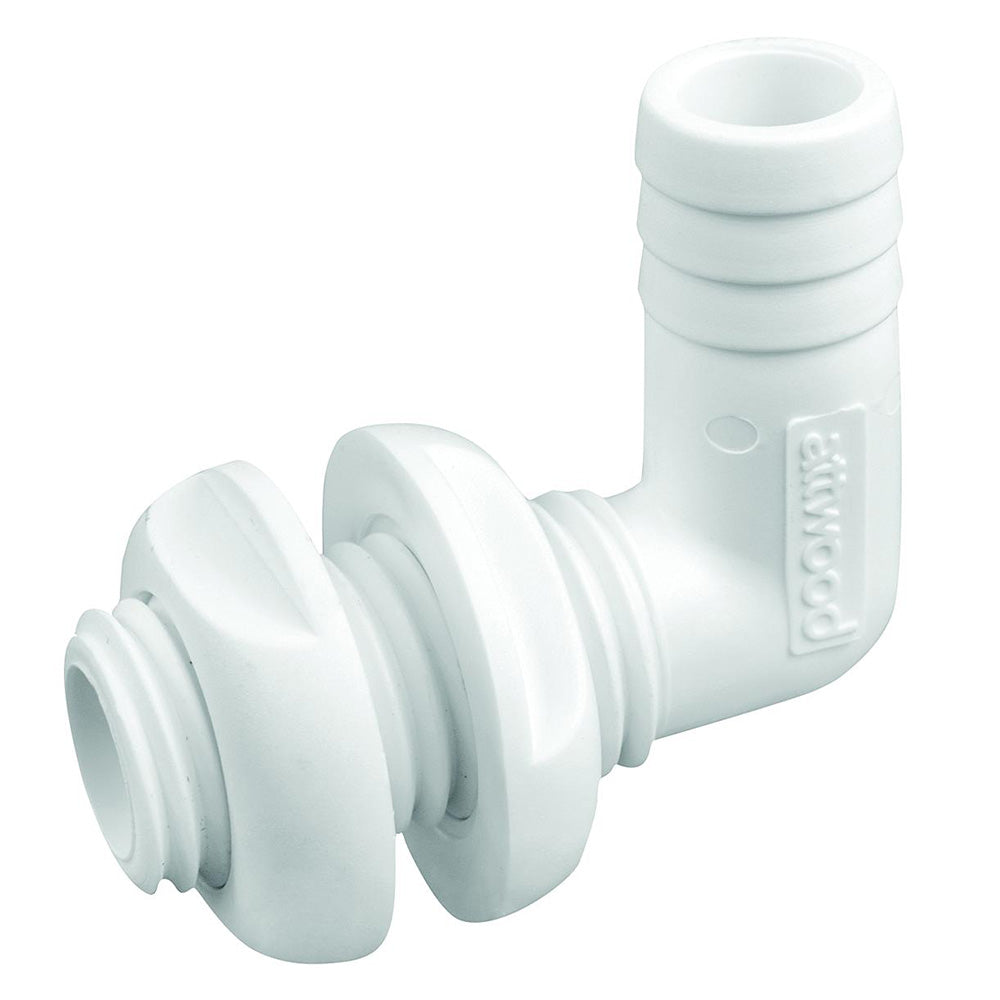 Attwood White Plastic 90 Degree Thru-Hull Connector - 3/4" Inner Diameter [3877-3] - Premium Thru-Hull Fittings from Attwood Marine - Just $7.99! 