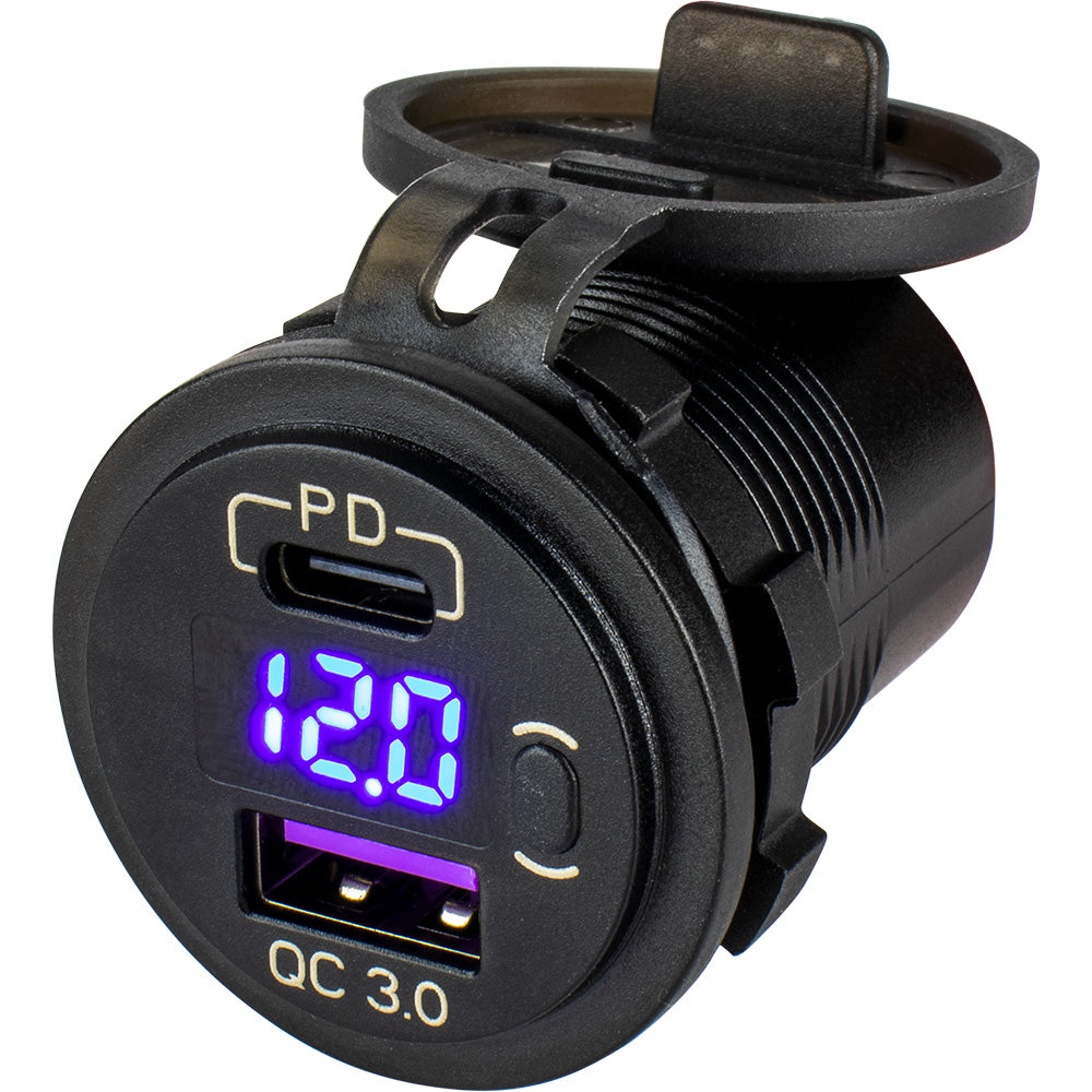 Sea-Dog Round USB  USB-C Power Socket w/Hidden Voltmeter [426518-1] - Premium Accessories from Sea-Dog - Just $30.99! 