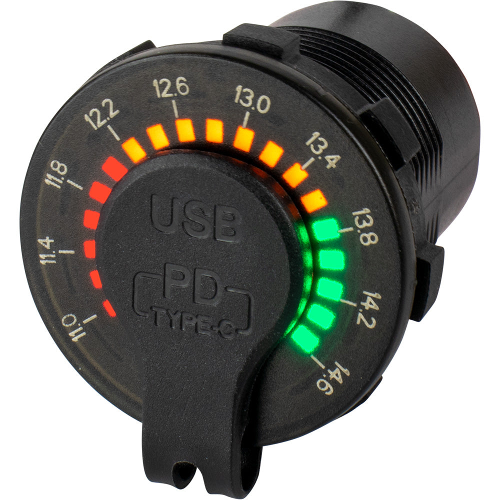 Sea-Dog Round Rainbow Voltmeter w/USB  USB-C Power Socket [426519-1] - Premium Accessories from Sea-Dog - Just $35.99! 