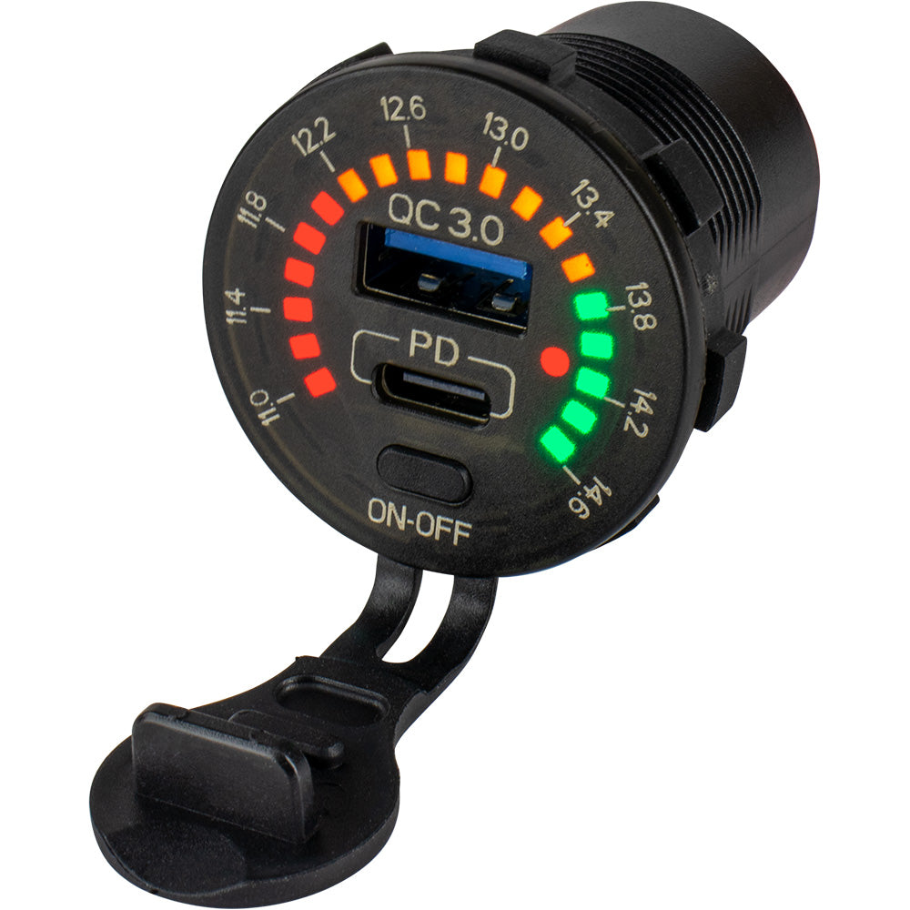 Sea-Dog Round Rainbow Voltmeter w/USB  USB-C Power Socket [426519-1] - Premium Accessories from Sea-Dog - Just $35.99! 